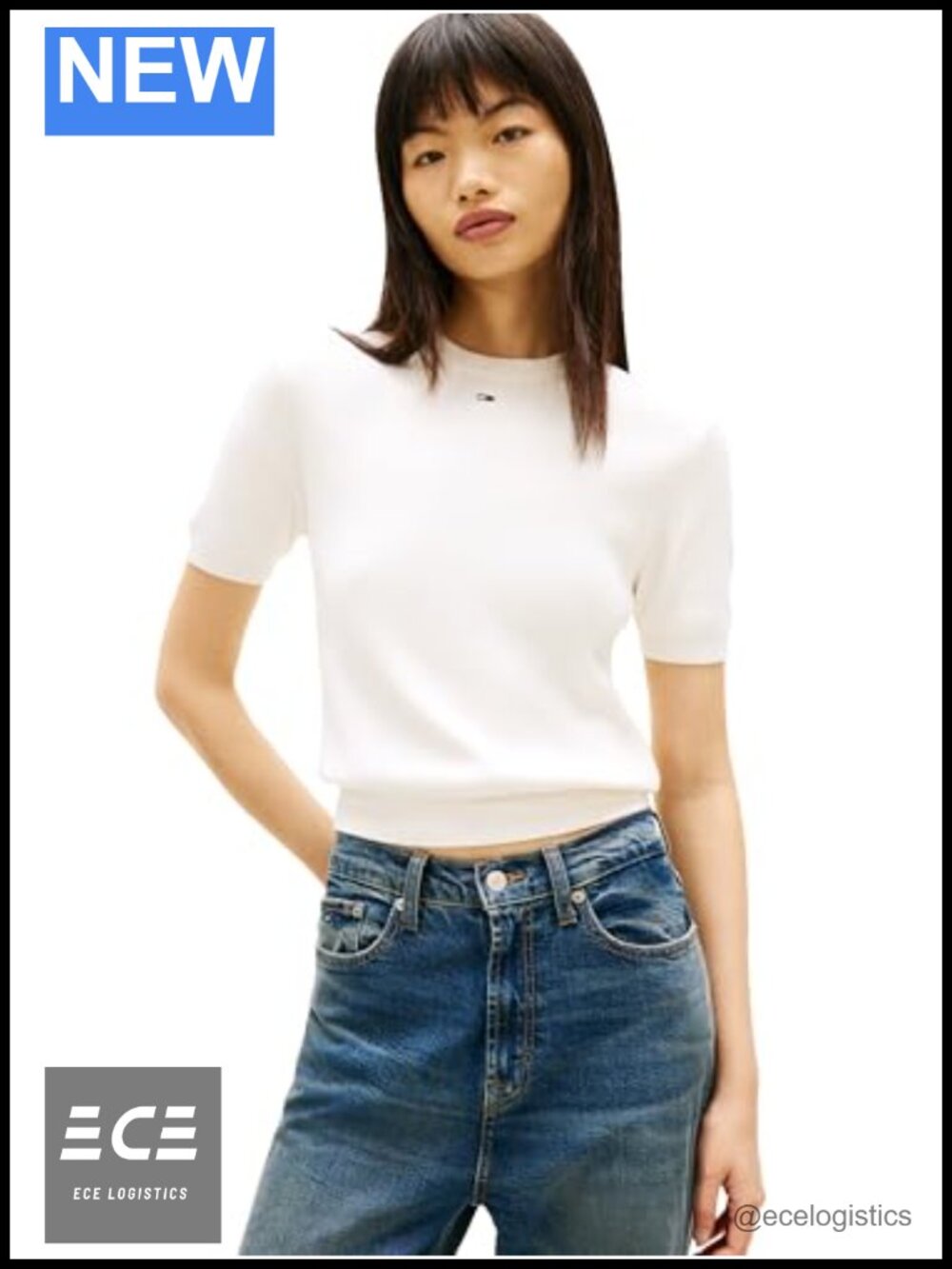 Essential Cotton Crewneck Short Sleeve Sweater Embroidered Flag Logo